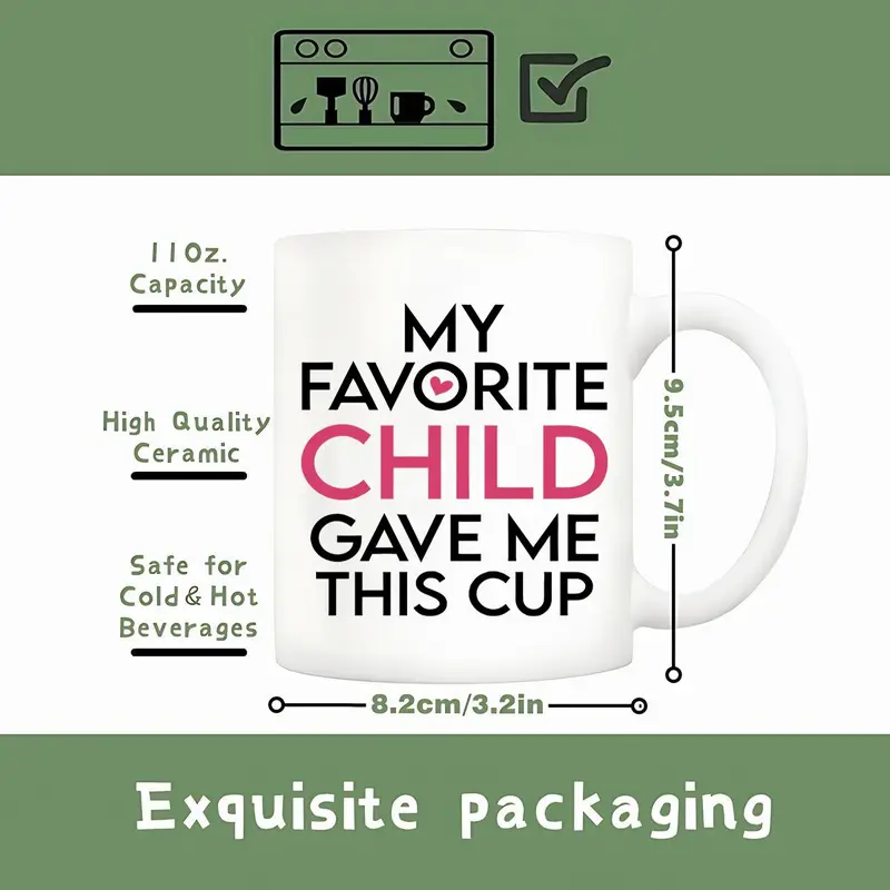 11oz Ceramic Coffee Mug (1 Count), My Favorite Child/Grandchild Gave Me This Cup Slogan Graphic Creative Handheld Coffee Cup, Birthday Gift for Mom 1