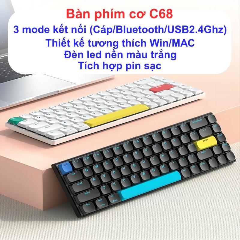 Bàn Phím Cơ Không Dây Bluetooth C68 Pin Sạc Thiết Kế Low-profile 3 Mode Kết Nối Sử Dụng Cho Win/ Mac/Điện Thoại