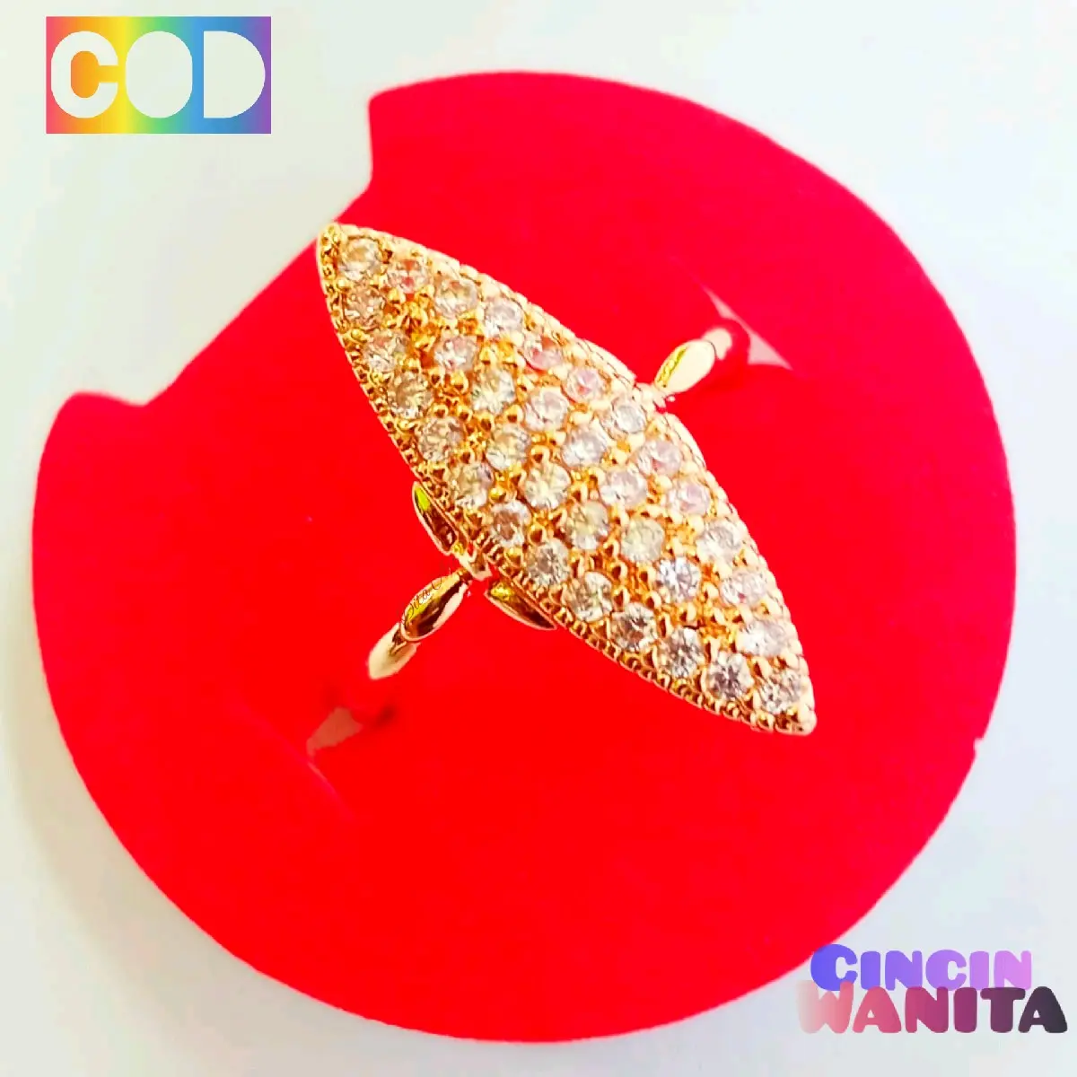 Cincin Titanium Lonjong Full Mutiara Terbaru Aman di Pakai Sehari-Hari Fashion Perempuan