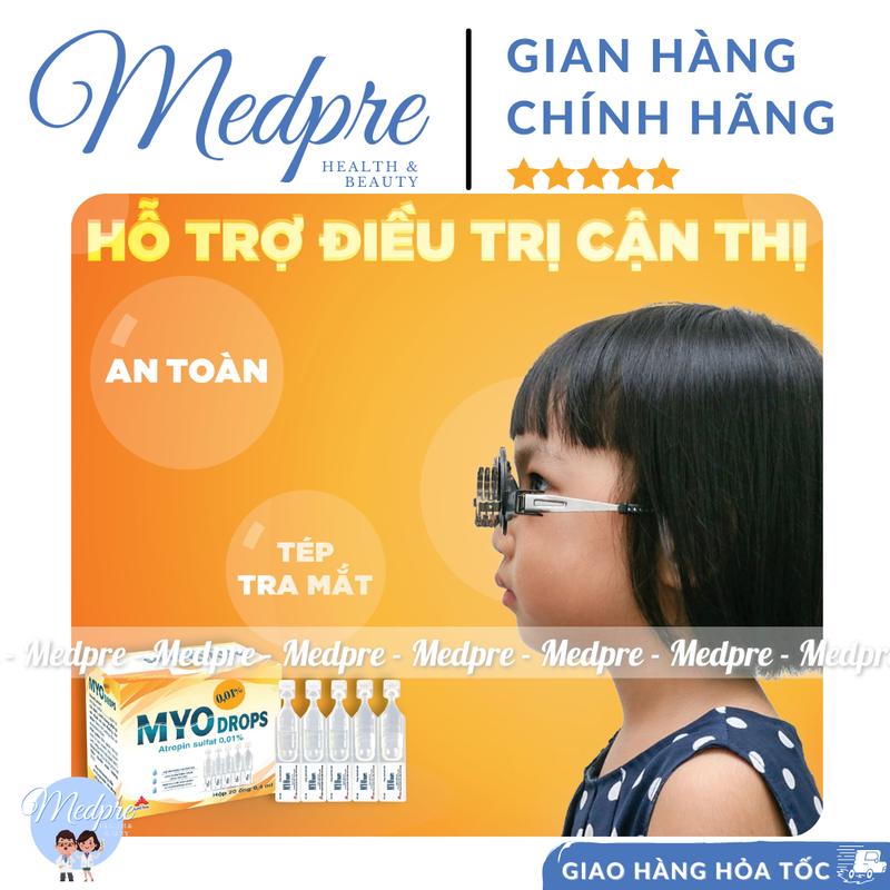 Dung dịch nhỏ mắt MYODROPS 0,01 (Atropin 0,01%) - Làm chậm và kiểm soát quá trình tăng độ cận - Hộp 4 vỉ 20 tép - Medpre 7