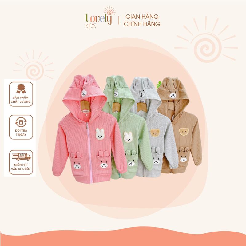 Áo khoác gió có nón dài tay chống nắng cho bé trai bé gái 8-18kg chất thun gân dày ấm mã áo khoác tai gấu Lovely.Kids