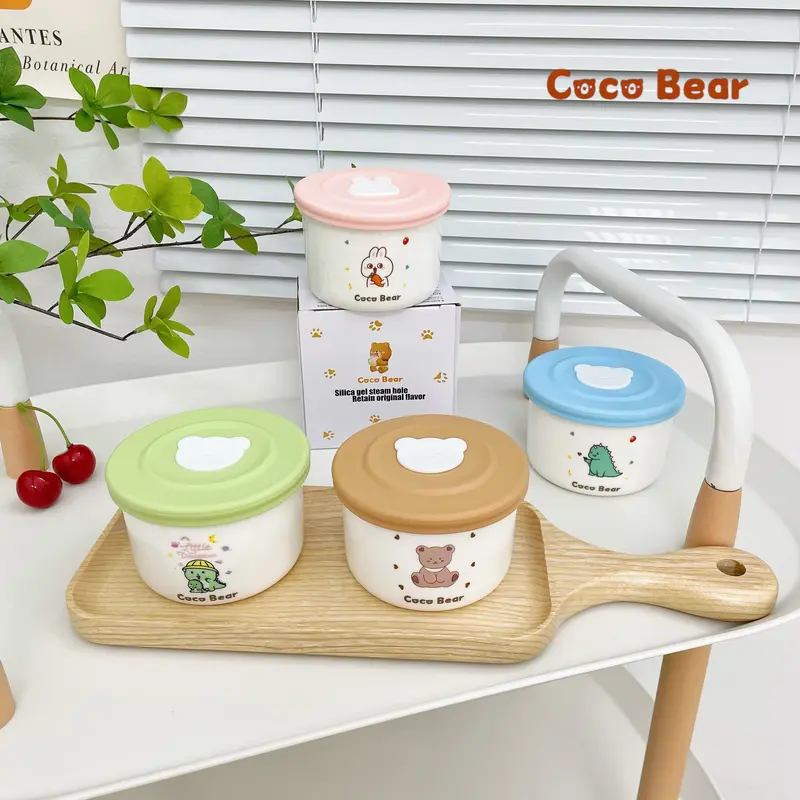 Hũ Sứ Chia Vạch Cocobear Nấu Đồ Ăn Dặm, Trữ Đông Thức Ăn Cho Bé ( Bát Sứ, Thố Sứ ) Kèm Nắp Đậy 1