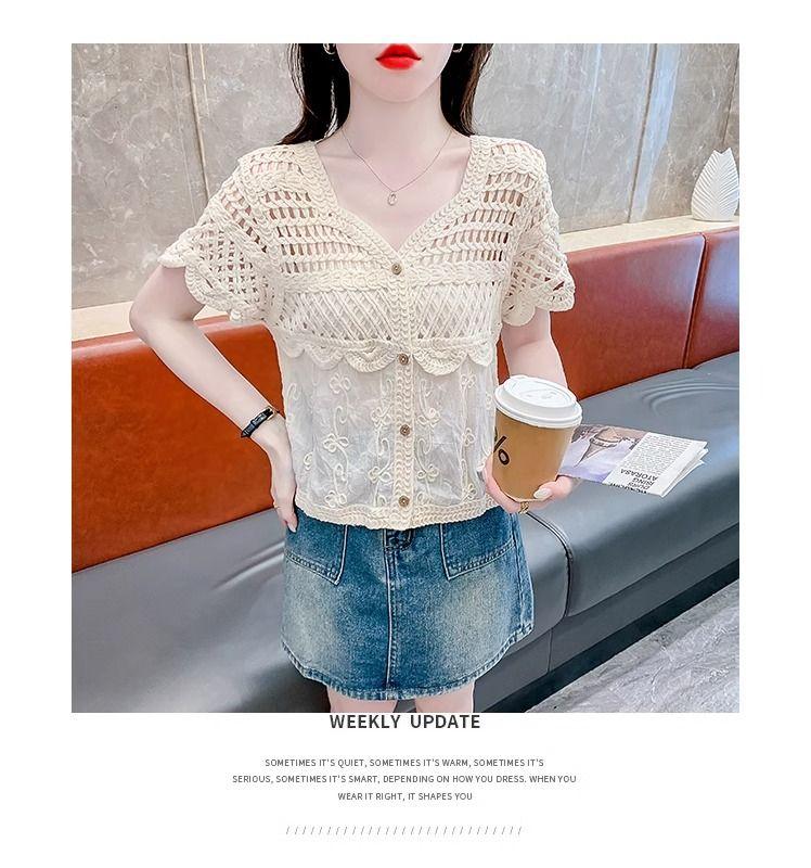 Product Introduction of Áo Cánh Ren khoét Cổ Chữ V, Thiết Kế Độc Đáo Dành Cho Nữ, Phong Cách Thanh Lịch, Trẻ Trung, Bó Sát, Áo ngắn Tay Bộ Sưu Tập Người, Mùa Hè 2024, Hàng Mới Về, [3311] 13