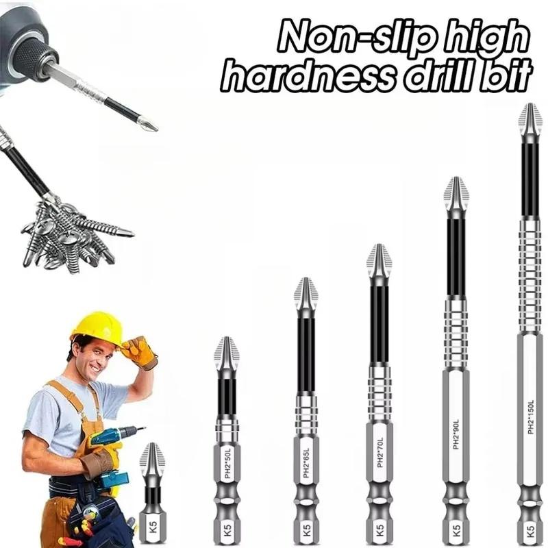 6/12Pcs K5 Obeng Magnetik Kuat Mata Bor Anti-Selip Baja Paduan Kepala Silang Tahan Benturan Mata Obeng Listrik