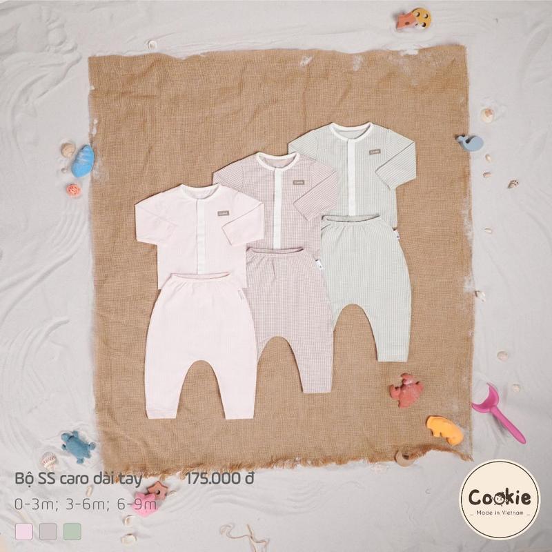  Bộ Quần Áo Sơ Sinh Cookie Caro Dài Tay Cài Giữa Cho Bé Size Từ 0-3 3-6M 6-9M Chất Liệu Bozip Caro 