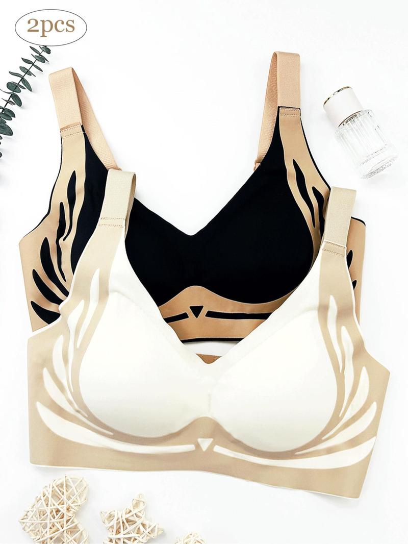 Product Introduction of Women's Colorblock Print Wireless Bra, Elegant Comfortable Breathable Adjustable Strap Push Up Bra, Soft Support Lingerie for Daily Wear 5