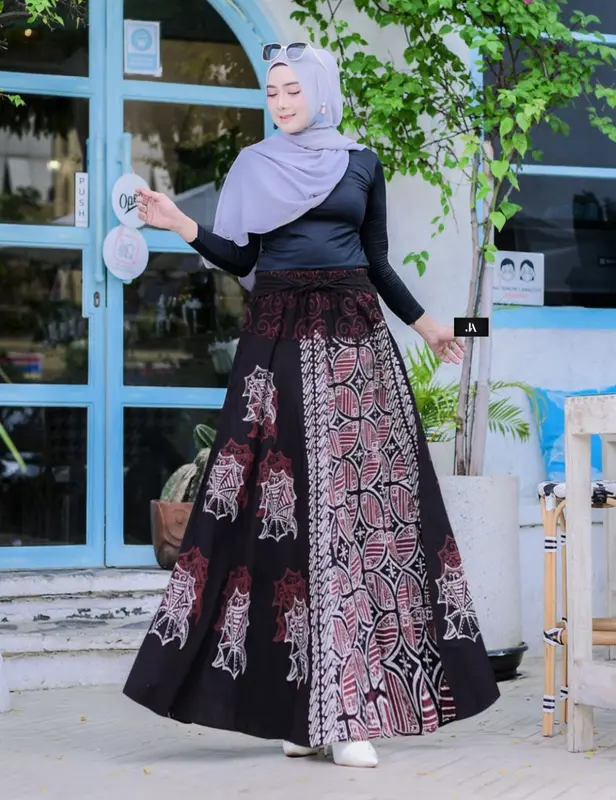 Rok Batik Payung Jumbo Cap Bawahan Batik Dewasa Kondangan Dewasa Wanita Kebaya Panjang Terbaru A-Line karet  katun Motif 5