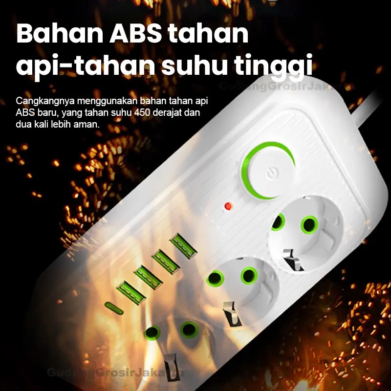 2500W Stop Kontak USB Kabel Serbaguna Multiguna Panjang 2 Meter Original Power Socket 3 Colokan+ 1 TYPE-C + 4 USB Putih/Hitam Tembaga 6