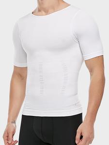 メンズ無地コンプレッションシェイプウェアTシャツ、カジュアルで通気性の良いお腹引き締めシェイパー、メンズシェイプウェアトップ