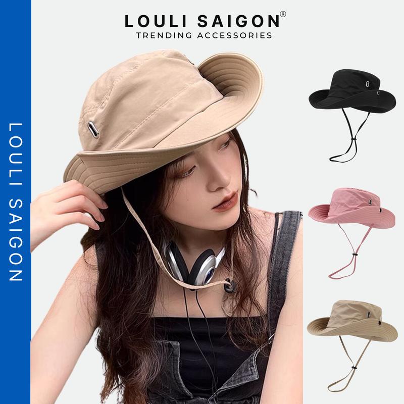 Mũ cao bồi vải dù trơn có dây rút thời trang nón tai bèo nam nữ chống nắng thoáng khí MTB05