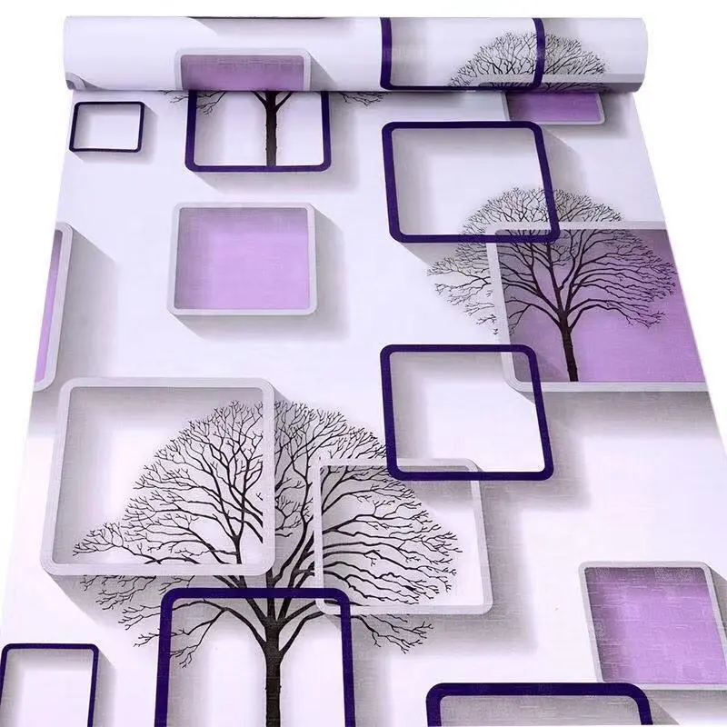 Murah Wallpaper Sticker Dinding Motif Kotak Ungu Pohon 3 Dimensi Asbtrak Mewah Elegan Tahan air