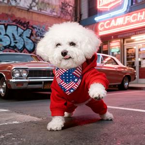 犬服冬の2点セット:ポケット&バンダナ付きフリースパーカー、3 Dアメリカンスピリット刺繍&スナップボタン付きの暖かいソフトコート、柴犬秋田オールサイズ犬用のトレンディなセーター