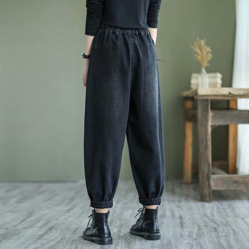 Quần Jean Cổ Điển Quần Harem In Túi Cỡ Lớn Dáng Rộng Cho Nữ Quần Cropped Denim Thời Trang Mùa Mùa Xuân Và Mùa Thu 2024 Women Pants 5