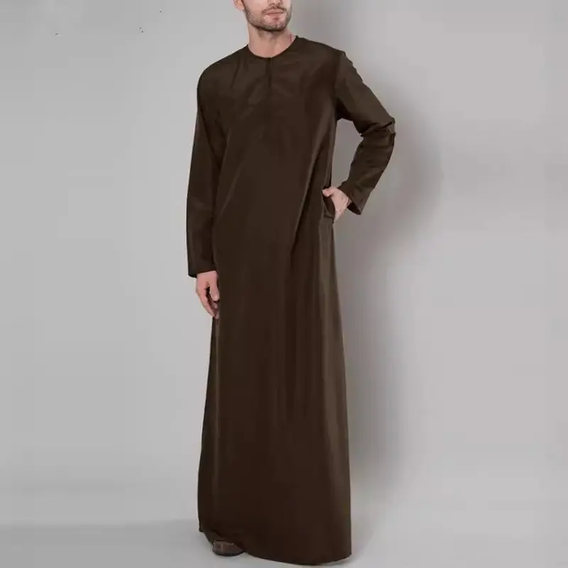2025 New Muslim Middle East Arab Dubai Men's Loose Robe Zipper Shirt Men 3