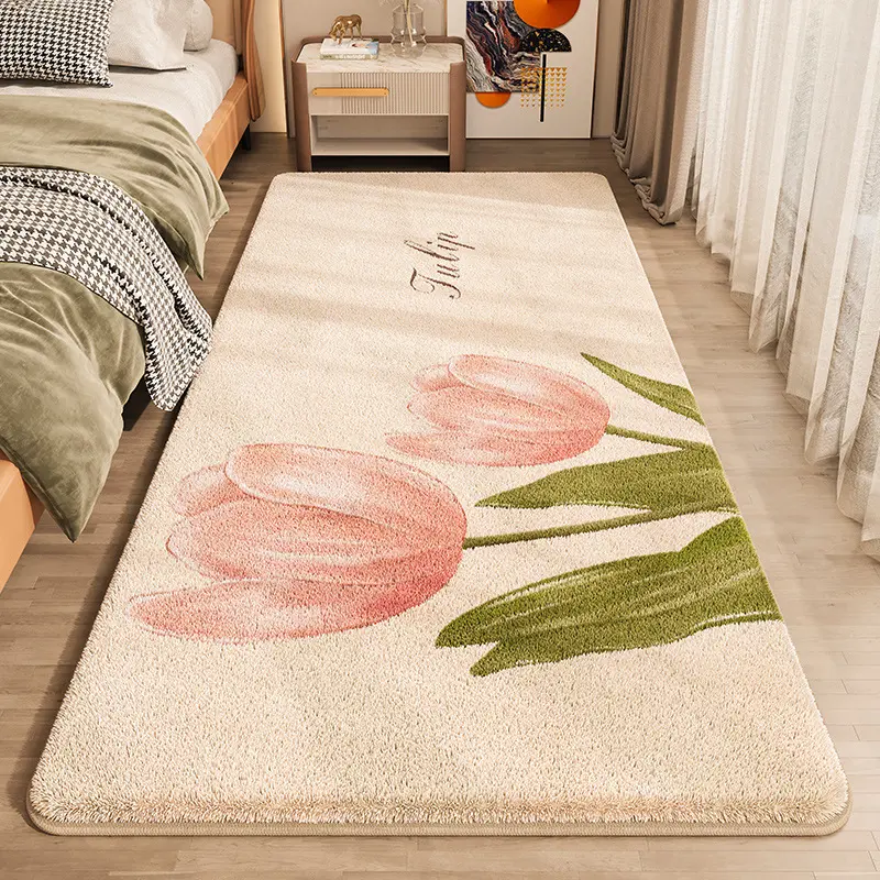 INS Style Simple Flower Bedroom Bedside Blanket Cloakroom Long Rug Cute Comfortable Soft Cashmere Carpet#
