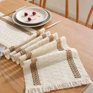 Table Runner Taplak Meja Panjang Aesthetic Bahan Premium Rajut Style Katun Standar 120cm 160cm 220cm Desain Cantik Gaya Bohemian Bahan 60% Katun 40% Linen