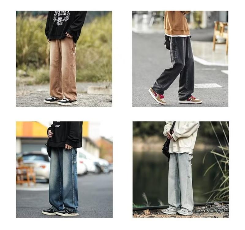 Product Introduction of Seluar jeans kaki lebar untuk lelaki, seluar jeans jalanan longgar, retro, Amerika 11