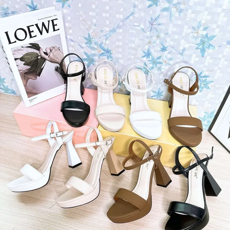 Dép Nữ Sandal Shoes mẫu dép đúp quai bản ngang gót cao 10p sang trọng trẻ trung - Nhung, GiàY giày  cao 10 phân Cao Su Đồng giay loviie 0