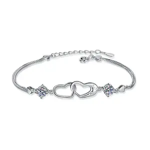 Gelang Hati Mewah Moissanite S925 Silver Gelang Adjustable Wanita Sertifikat GRA SL0018