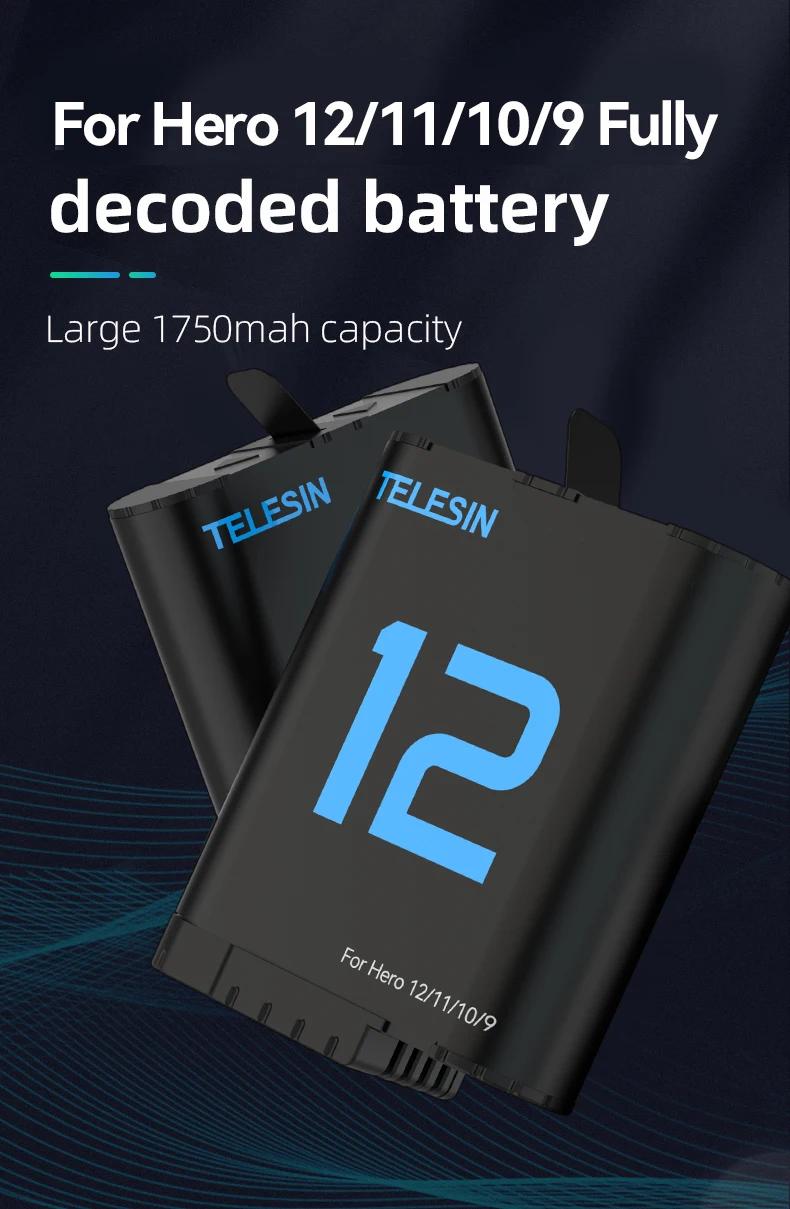 Product Introduction of Bateri untuk GoPro Hero 9 10 11 12, TELESIN, Bateri 1750mAh, 3 Slot, Bahan Silikon, Kalis Kejutan, Kalis Air, Kotak Pengecasan, dengan Pembaca Kad TF 29