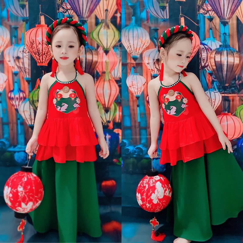 Váy trung thu cho bé váy yếm bé gái xinh xắn chất lụa - Hogi clothing