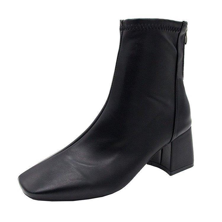 Product Introduction of Martin Boots Women's 2024 New Women's Boots, European and American Style Square Head Rear Zipper Short Boots Women's Thick Heel Medium Heel Boots Women's Girl Walking Shoes Footwear Comfort Makapal Marten Onyx high heel 12