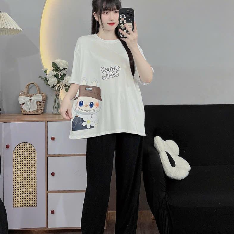 (50-100kg) Mẫu bộ đồ bầu Bigsize áo là chất cotton, quần chất thun tăm 2 màu dễ mặc 4