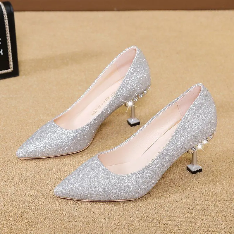 Giày Cao Gót Nhọn, 5cm, Thời Trang Gợi Cảm, Màu Đen Thanh Lịch, Phong Cách Hoang Dã Thích Hợp Cho Đám Cưới Của Phụ Nữ, Cô Dâu, Mới Cho Năm 2024