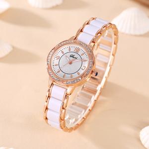 นาฬิกาควอทซ์สายเซรามิก, แฟชั่นใหม่, นาฬิกาผู้หญิงระดับไฮเอนด์, ตัวเรือนและสายโลหะผสม, กันน้ำ, สีโรสโกลด์, 2025 premium  watch  vintage