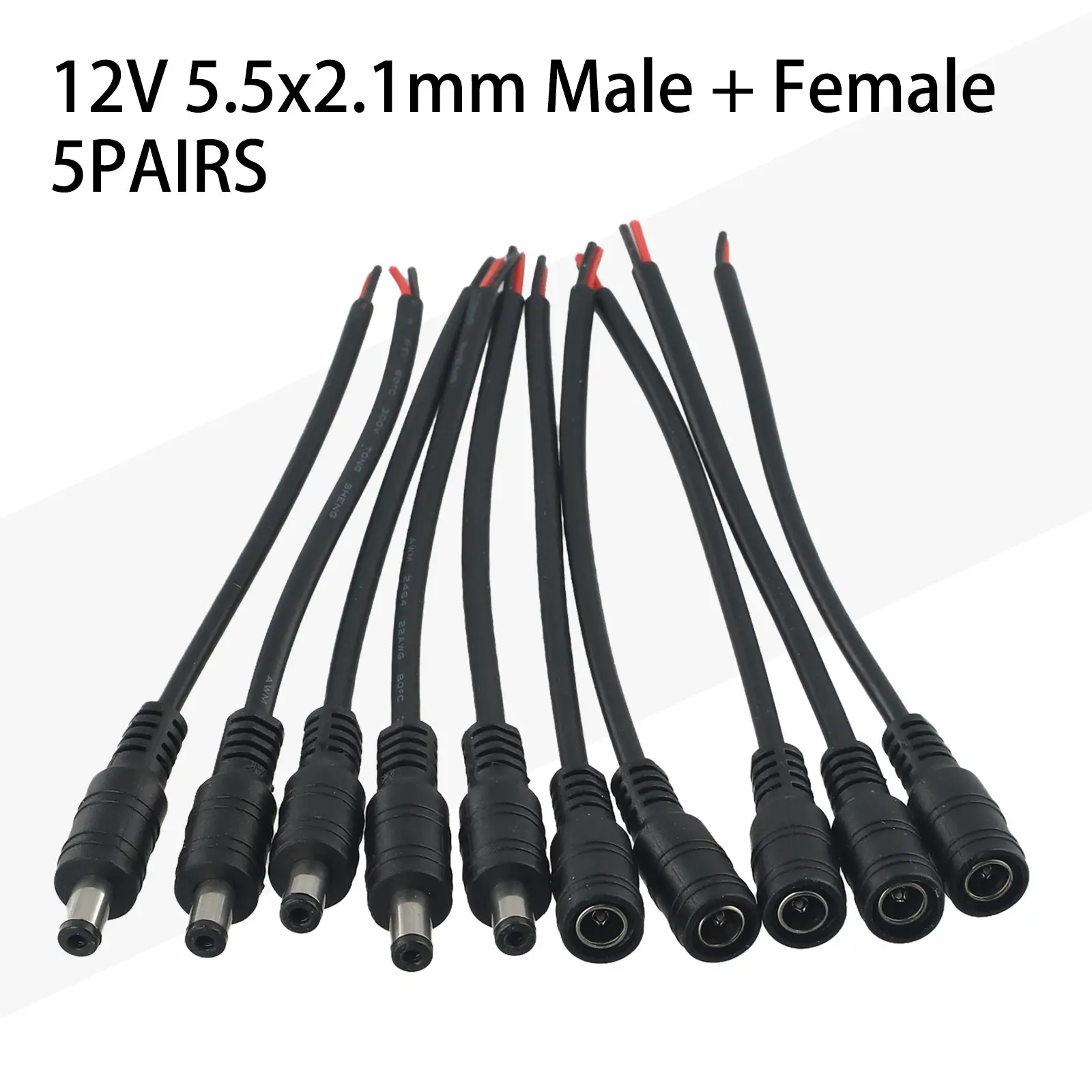 Dây Nguồn DC, 5 Cặp, Đầu Nối Cáp Đực Và Cái LED 5.5 * 2.1, 1 Chân