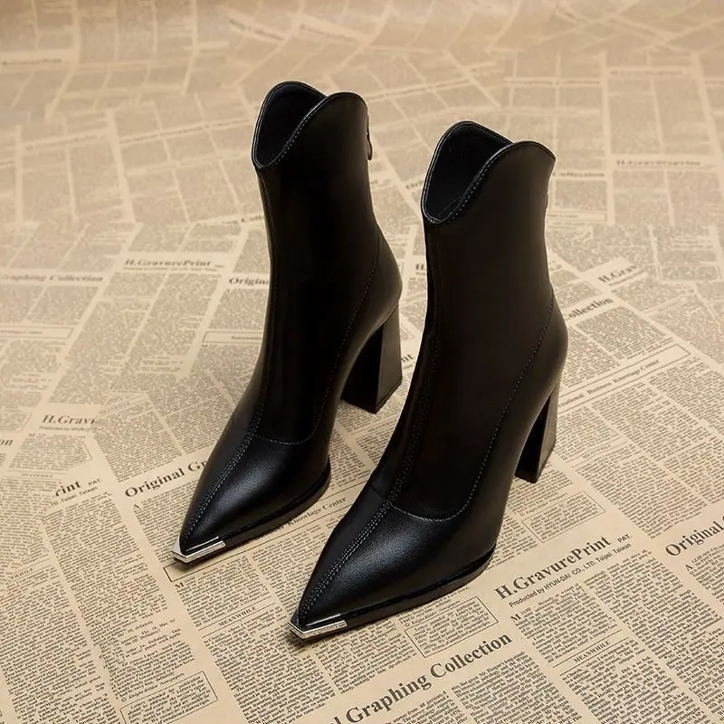 Bốt Cao Gót Siêu Cao Cho Nữ, Giày Mũi Nhọn Mới Và Phổ Biến, Bốt Ngắn Nhỏ Cao Cấp， Shoes， Boot， Hoa