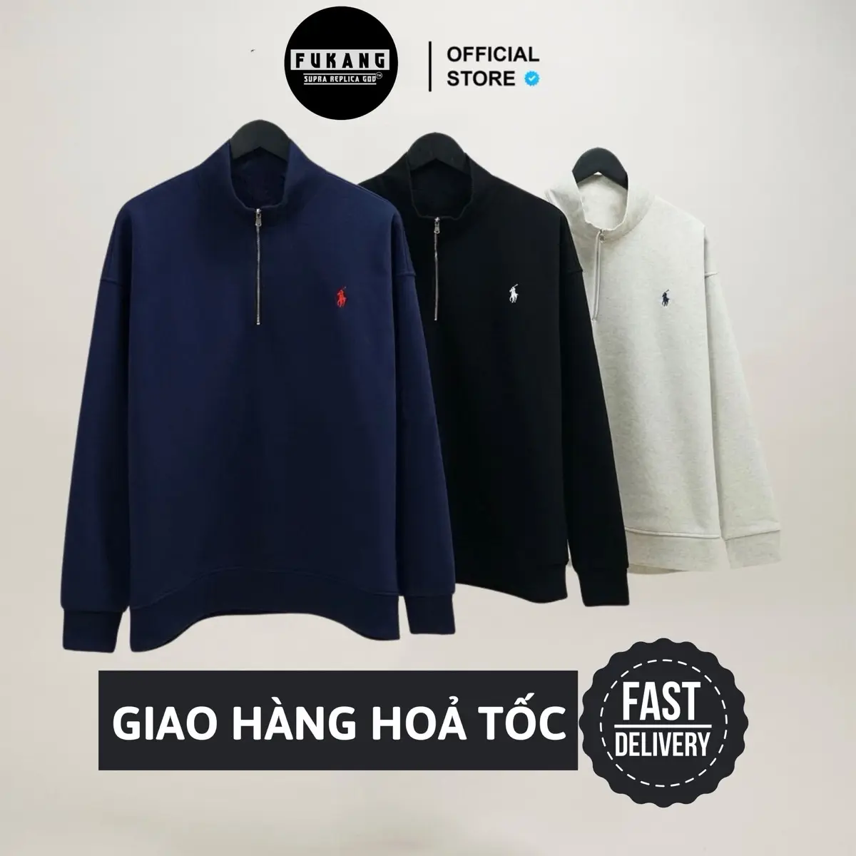 [DEAL SỐC GIẢM 50K] Áo Sweater Cổ Bẻ Logo Ngựa Thêu Dây Kéo Kim Loại Chất Nỉ Bông Ss2 Form Oversize Unisex