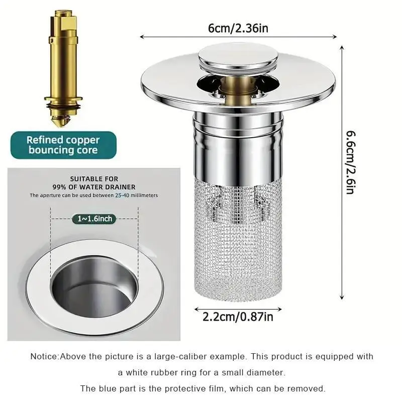 Stainless Steel Bathroom Sink Stopper, 1 Count Anti-odor Basin Bouncing Core, Sink Drain Stopper for Bathroom Bathtub, Bathroom Accessories 1