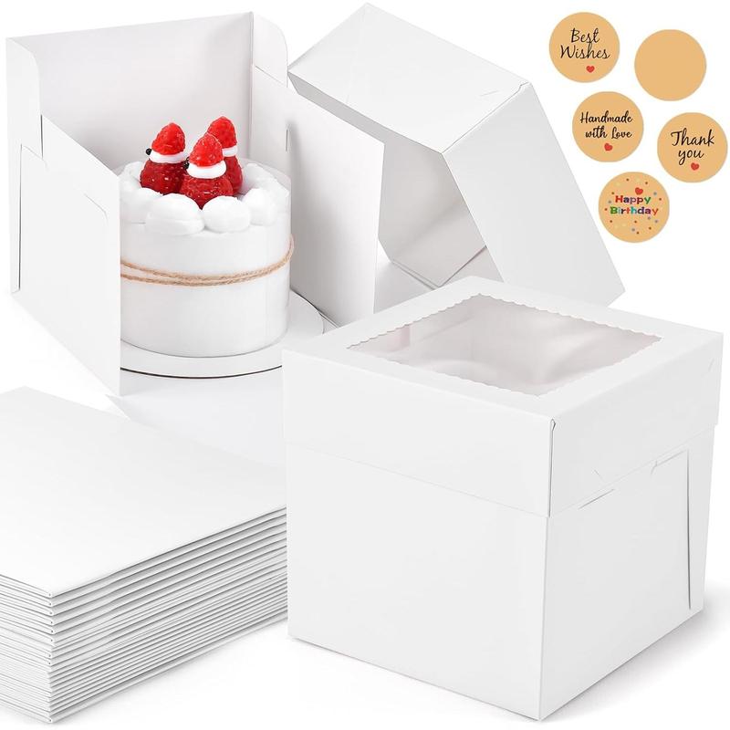 PFAMKEER 10x10x8 Inch Cake Boxes With Window – 36 Pcs White Boxes & 18 Round Boards, Disposable Bakery Packaging