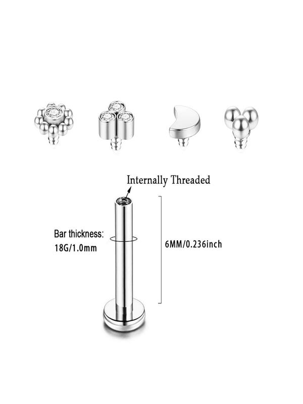 Stainless Steel Lip Stud Set, Artificial Gemstone Decor Lip Studs, Fashionable Body Jewelry for Women & Men, Trendy All-match & Exquisite Jewelry for Birthday Gift 5