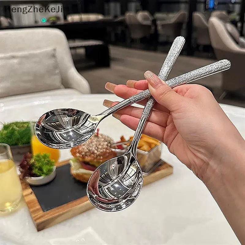 Thìa muỗng inox ăn súp màu bạc thiết kế tay cầm dài kiểu dáng hàn quốc 19.8cm 1