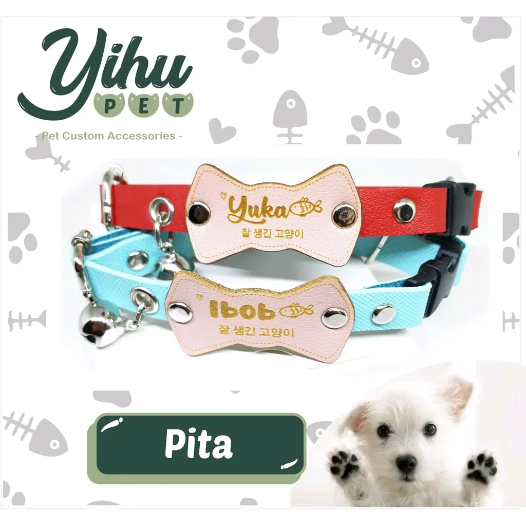 CUSTOM NAMA (Pita) Kalung Anjing Kucing Dog tag Cat Collar Gratis Lonceng