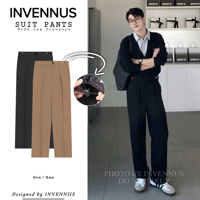 [308] - Quần tây ống rộng INVENNUS, Cạp điều chỉnh - Smart Pants - Sidetab, quần âu ống suông phong cách hàn Menswear Nam Đen Nhung