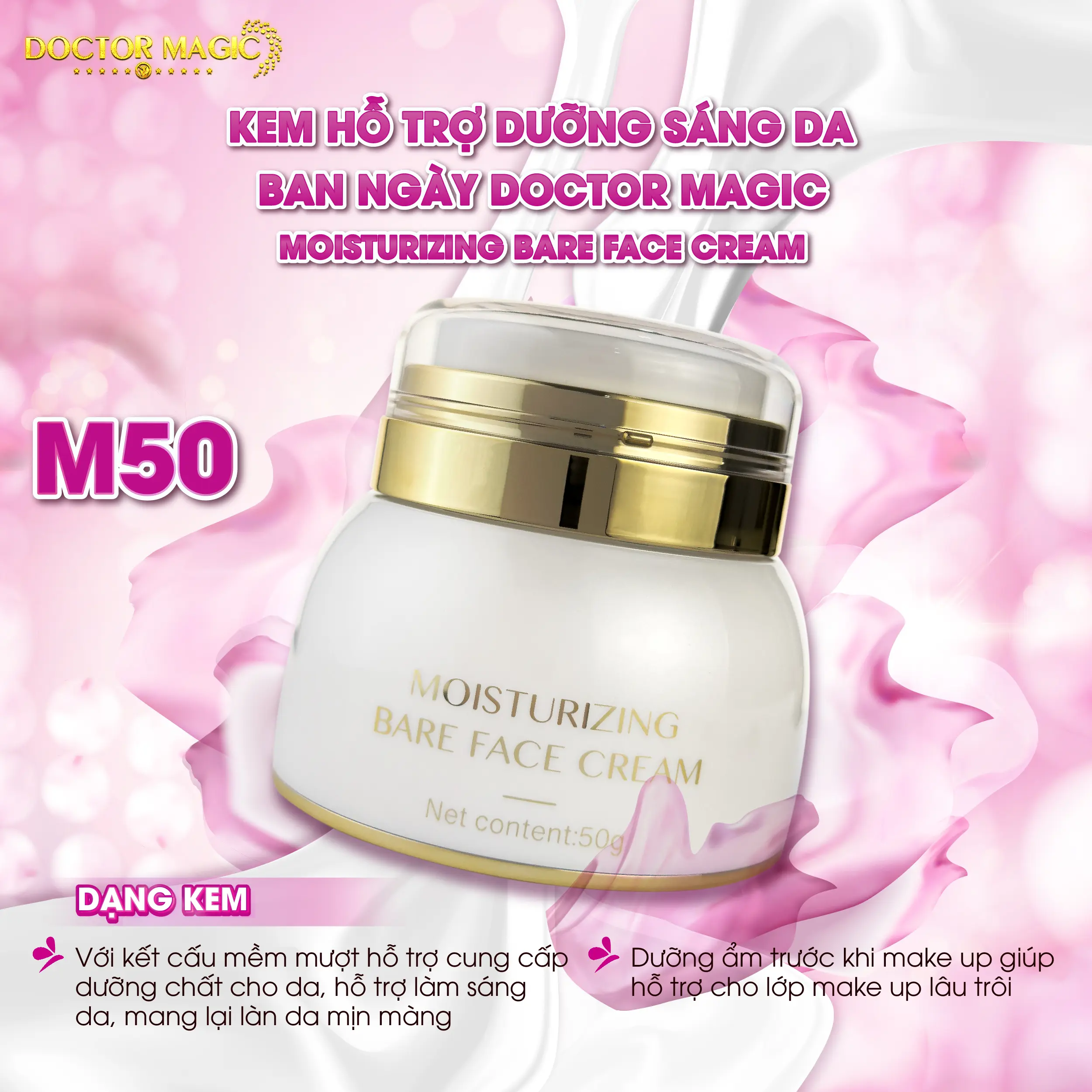 M50 - Kem Hỗ Trợ Dưỡng Sáng Da Ban Ngày Doctor Magic - Moisturizing Bare Face Cream - 50g - Dưỡng Ẩm Da