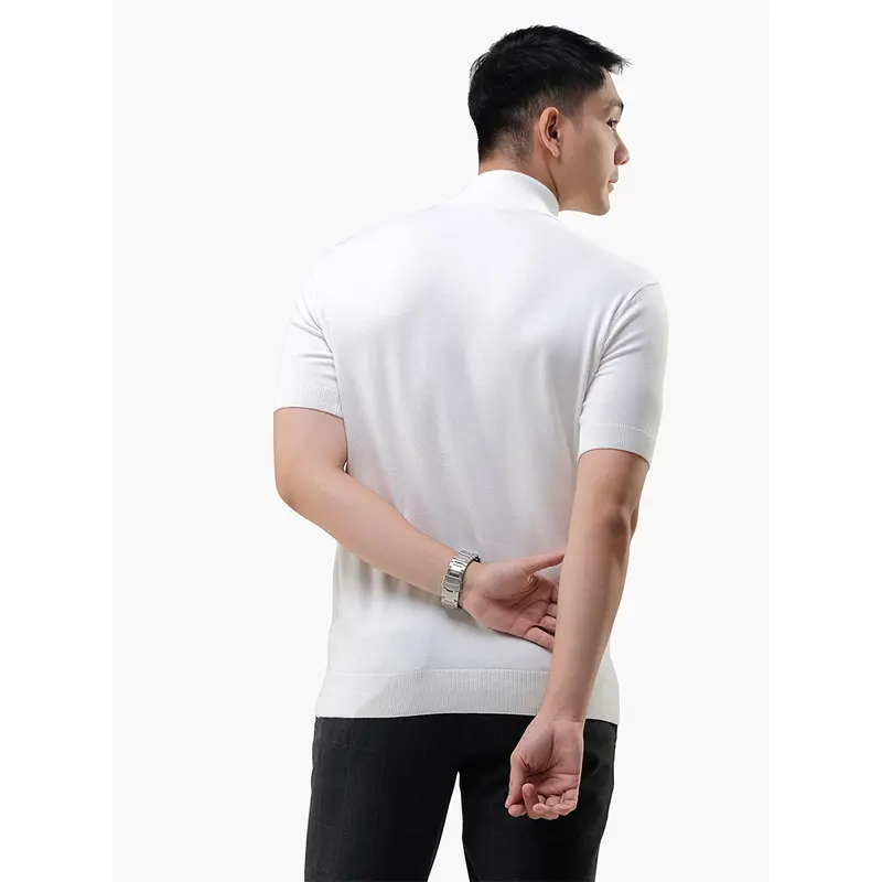Gomuda Sweater Rajut Pria Mockneck Short Sleeve Knitwear Katun Spandex 4