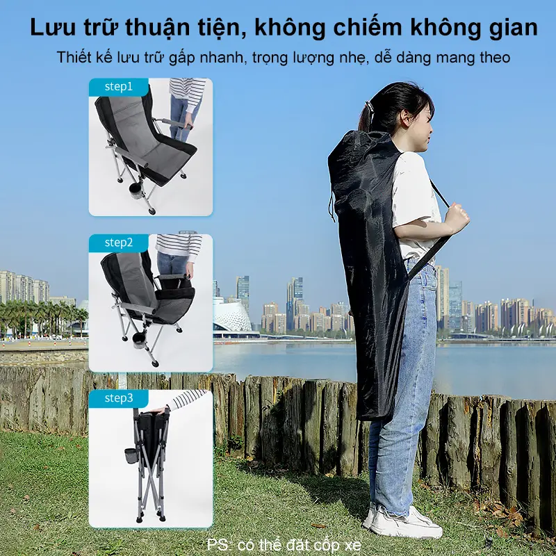 Ghế Gấp Ngoài Trời - Ghế Nấu Nước Cực Kì Thiện Ích: Nâng Trọng 200KG, Túi Đựng Và Túi Bên Cho Vật Dụng, Đế Chén Để Nước - Đối Tác Tin Cậy Cho Những Chuyến Nấu Nước 6