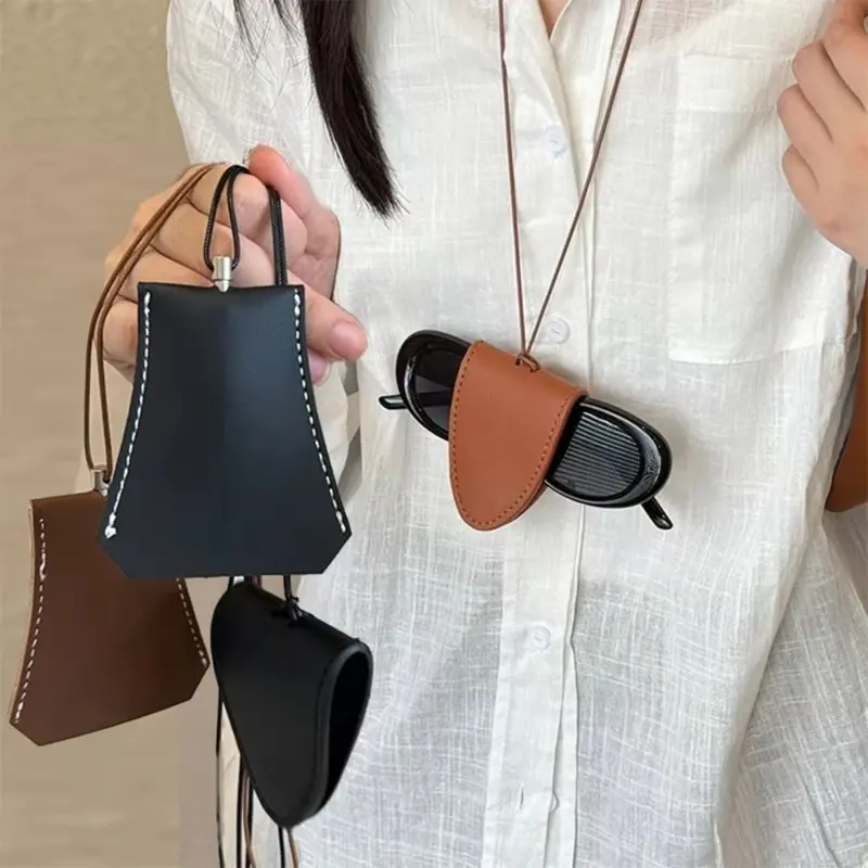 Túi lưu trữ kính mắt bằng da, Cầm Tay với mặt dây chuyền và Dây Treo bền, Kẹp kính râm, Kẹp kính đa chức năng đơn giản 0
