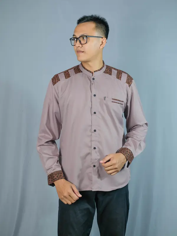 Kemeja koko pria lengan panjang kombinasi batik motif panser EL RUMI Muslim Baju 2