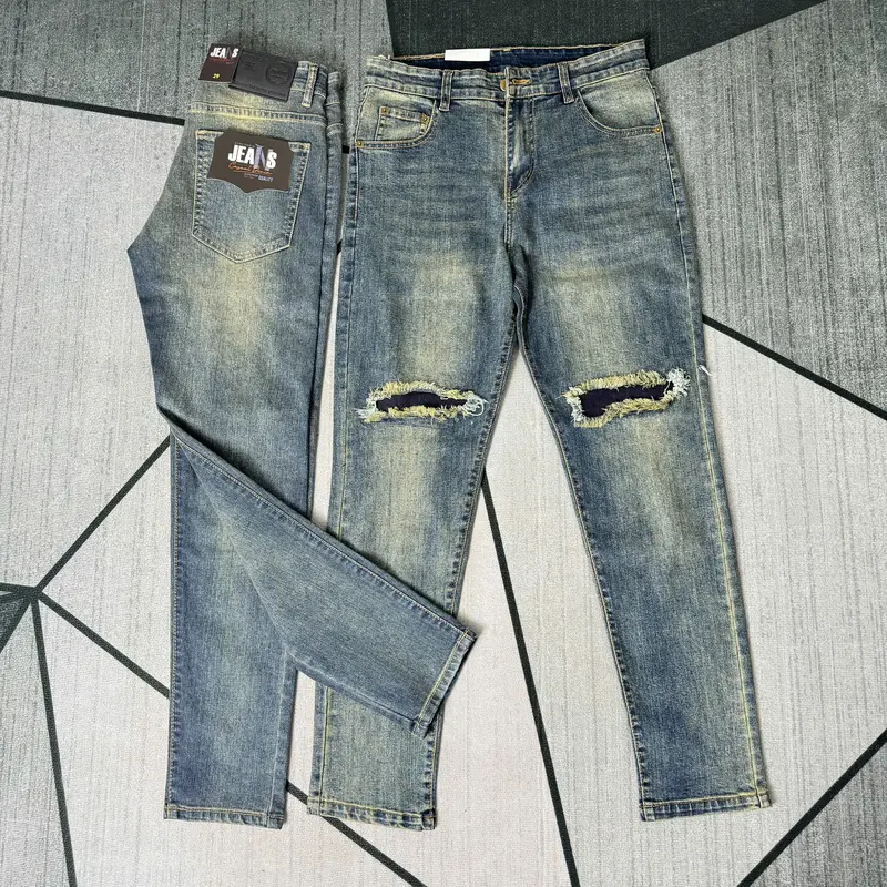Quần jean nam xanh Pơ Bồ boy phố trơn , cào xước, Rách gối, mẫu  mới hot trend -CS77 STORE Menswear Pants Có Túi 5