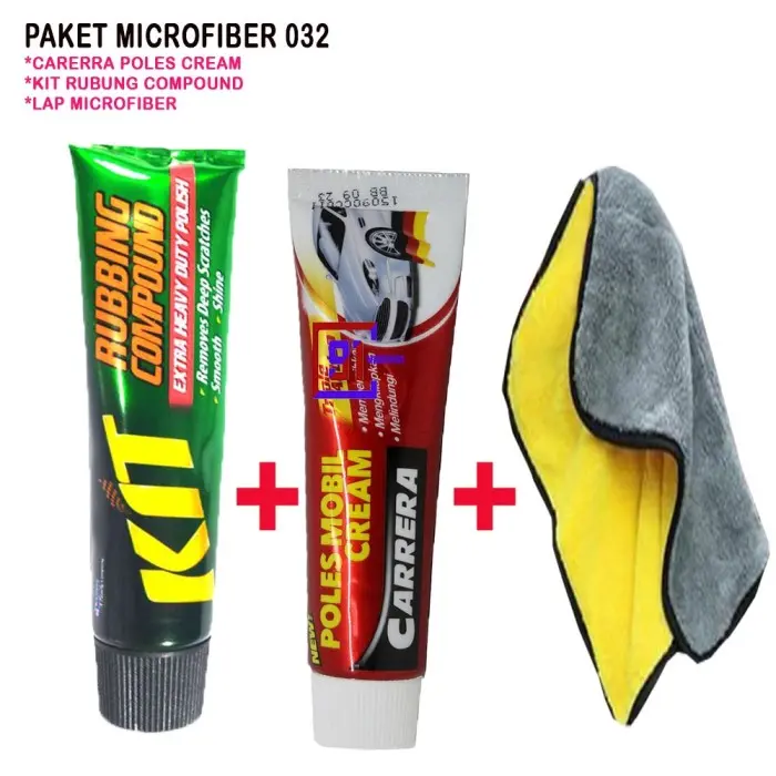 kit rubbing compound + carerra poles cream + kain lap microfiber