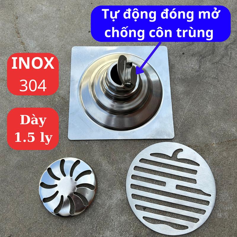Thoát sàn chống hôi INOX 304, Nắp đậy ống thoát nước chống côn trùng, kích thước 12x12 và 15x15 cho ống 60 và 90 napday  nganmui lọc rác