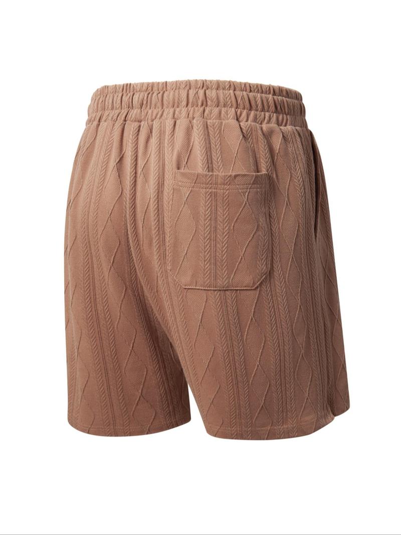 Product Introduction of Men's Solid Color Split Hem  Jacquard Knitted Drawstring Waist Shorts, Loose Casual Comfortable Breathable Pocket Shorts for Summer, Fashion Men's Bottoms for Daily Wear 2