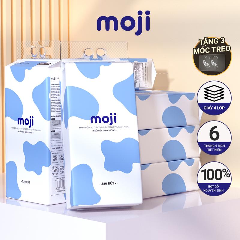 THÙNG 6 Khăn giấy rút treo tường MOJI (tặng móc treo) siêu dai và mềm mịn
