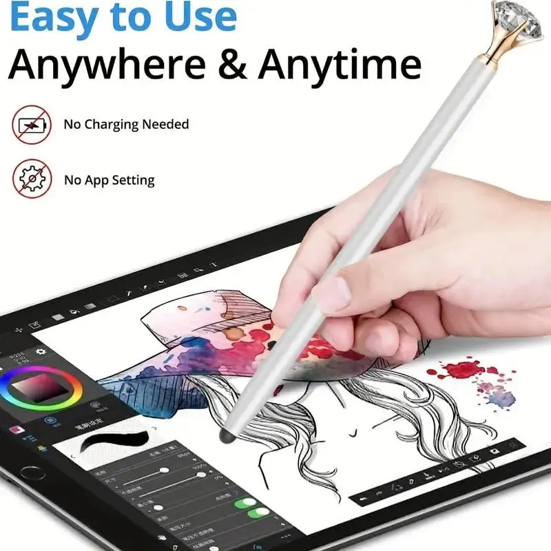 Colorful Artificial Diamond Design Stylus Pen, Multipurpose Touch Screen Capacitive Pen, Stylus for iPad, Android, Chrome Book, Tablet 2