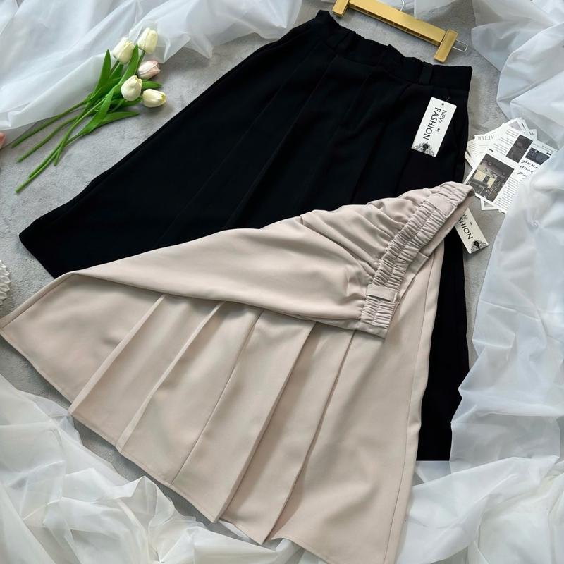 Chân Váy Nữ Xếp Ly Công Sở Nữ Thanh Lịch,  Women Nhung Voi. Dáng Dài 75Cm Chất Liệu Tuyết Mưa Vitex Kem. , Đủ Size Cho Mọi Dáng Người 1